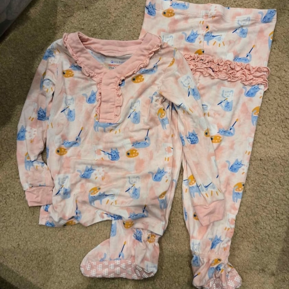 Magnetic Me Adorable Pink Cat Print Kids Pajamas